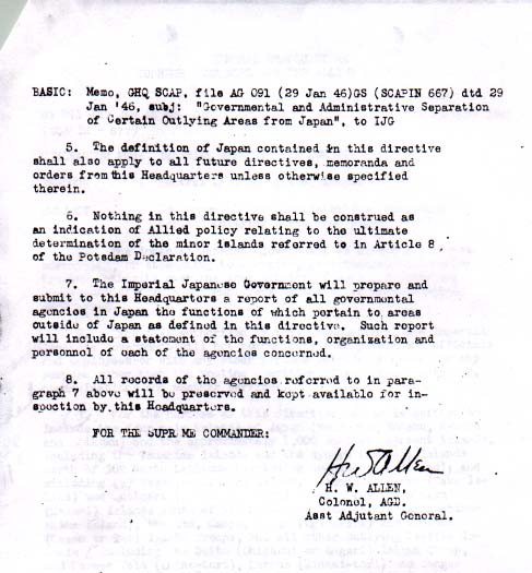 The exclusion of Dokdo from Japan.