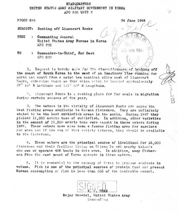 Letter from Maj. Gen. William F. Dean to to the Commander-in-Chief, Far East (CINCFE).